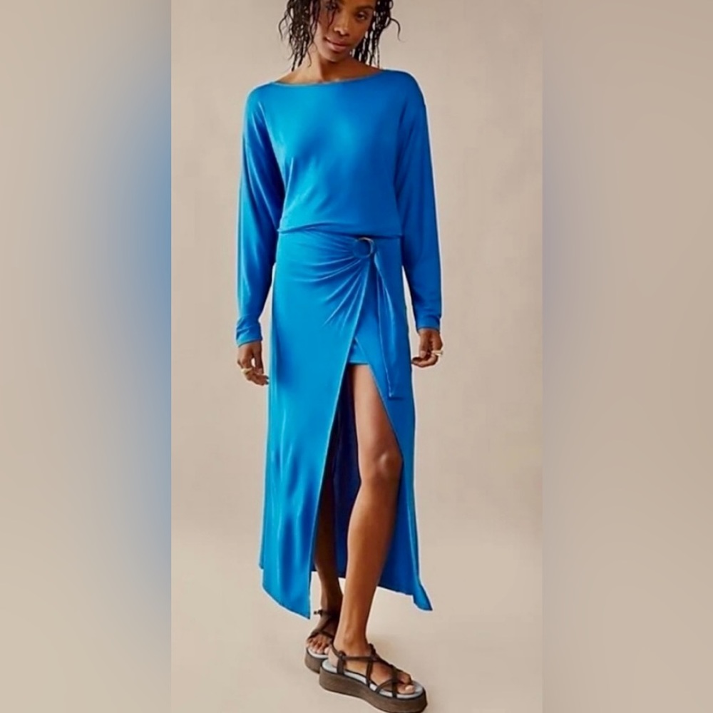 Free People Alyssa long sleeve wrap dress in blue size XS